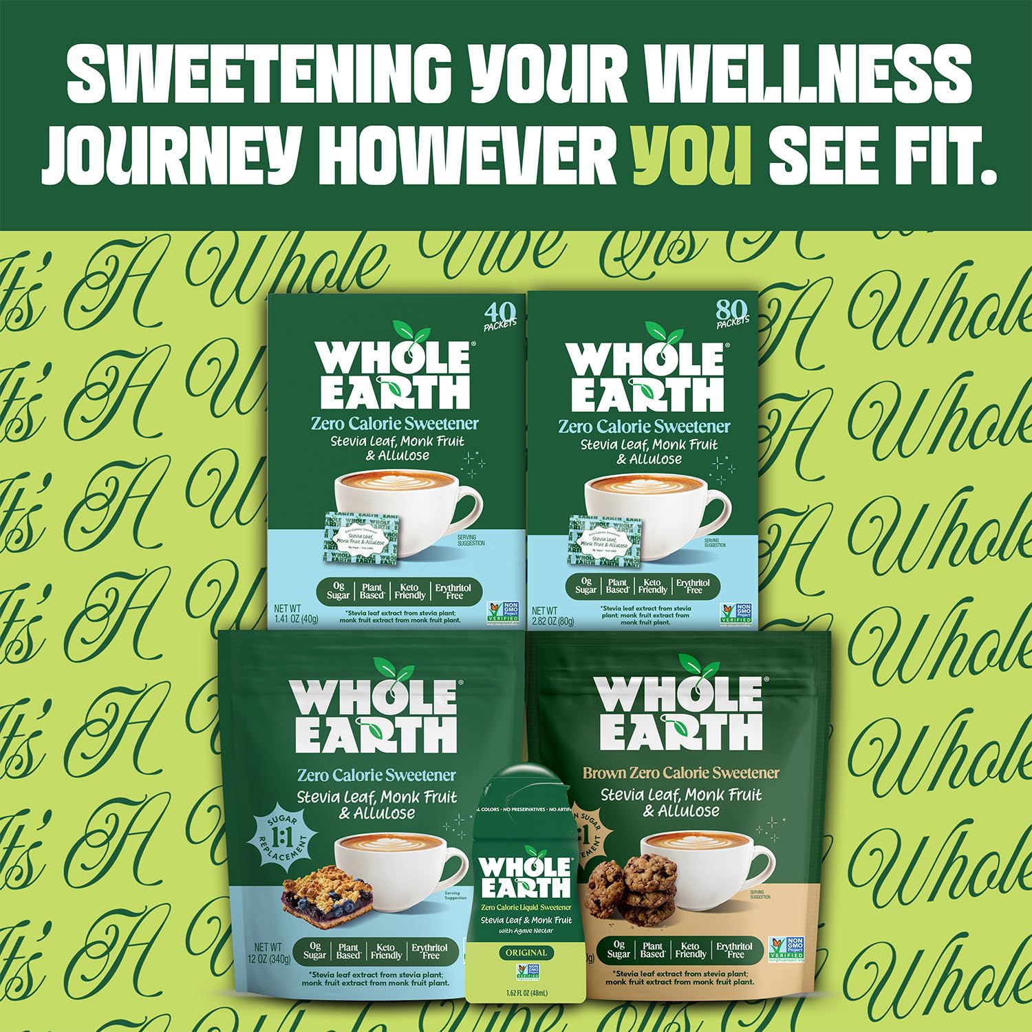 Whole Earth packet poured into coffee dissolving quickly for great taste