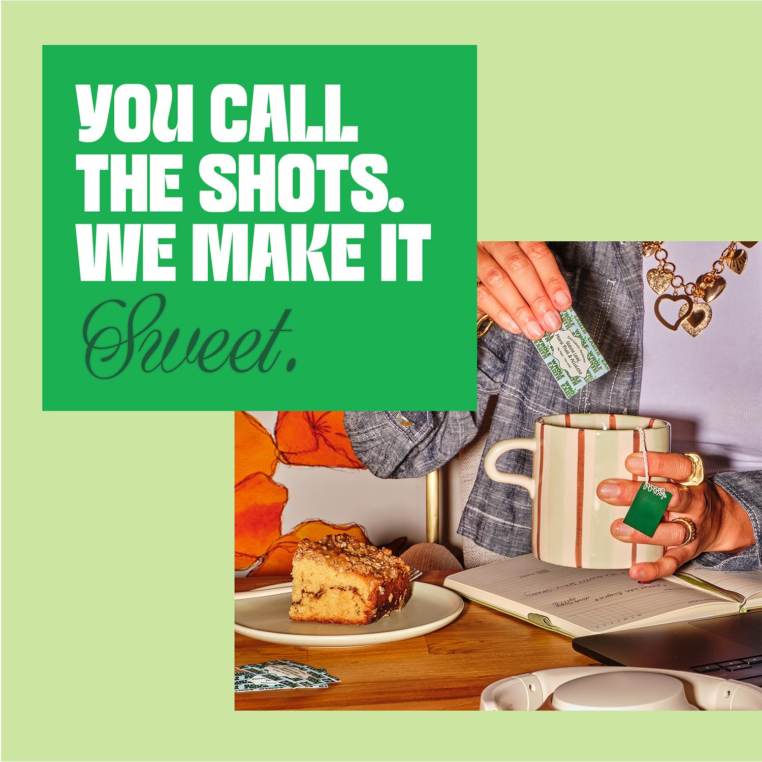 Whole Earth packets inside travel bag for on-the-go sweetening and convenience