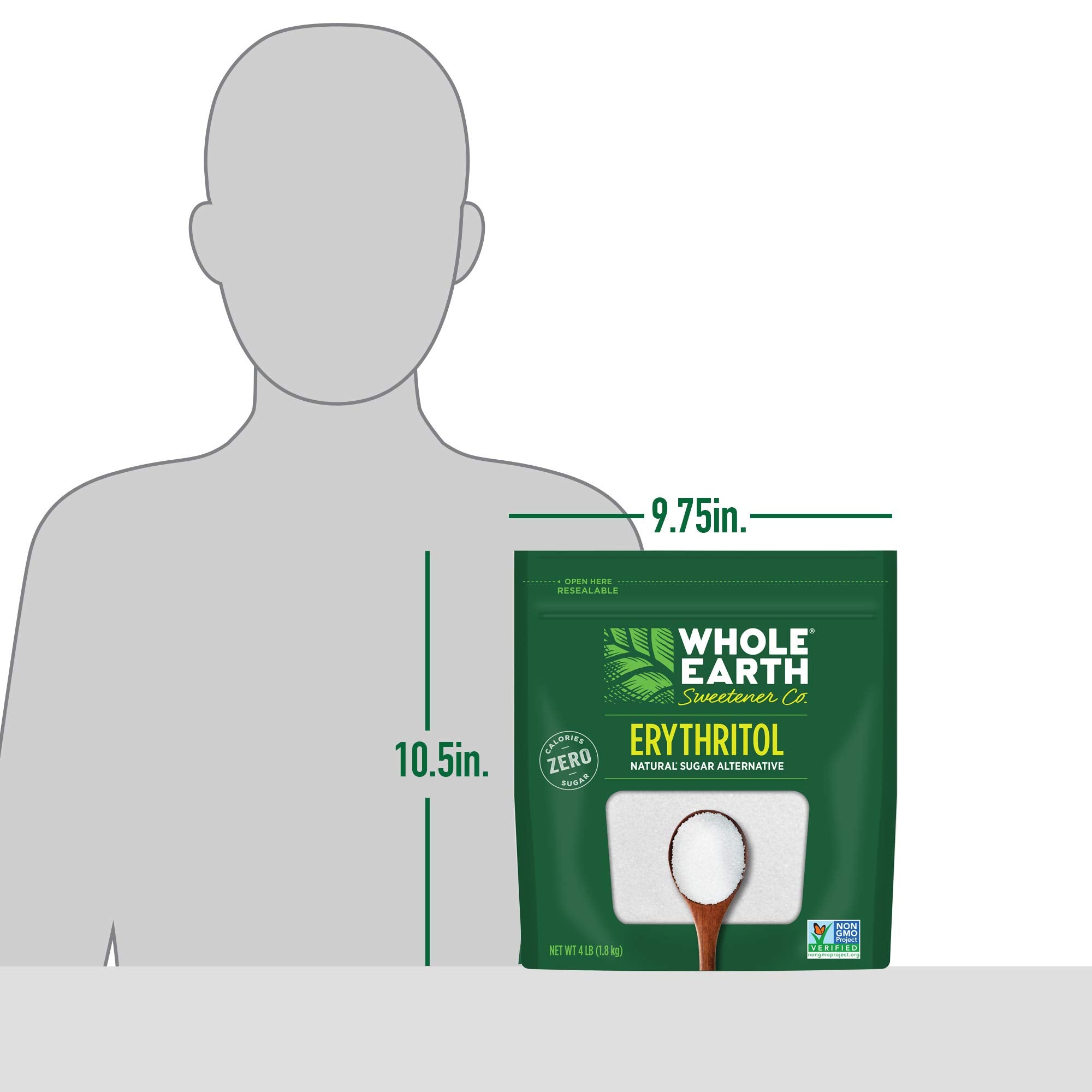 4-pound pouch beside common kitchen items showing Whole Earth size convenience