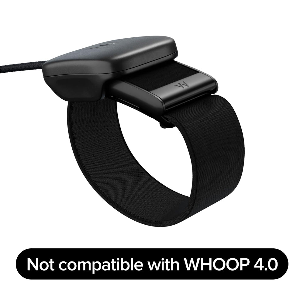 WHOOP closeup of USB‑C connector and charging cradle highlighting secure fit and safety