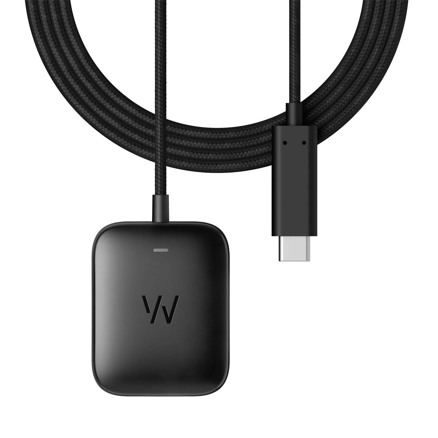 WHOOP charger beside a smartphone to show compact size and travel convenience