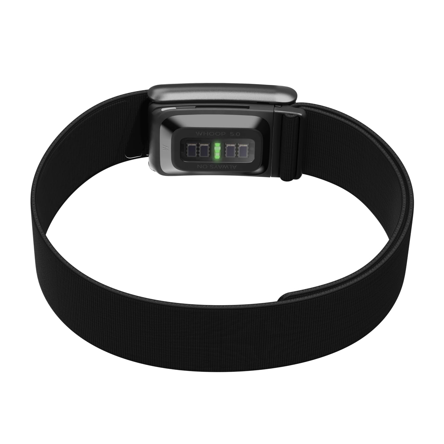 WHOOP bicep band worn on upper arm during workout demonstrating stable tracking