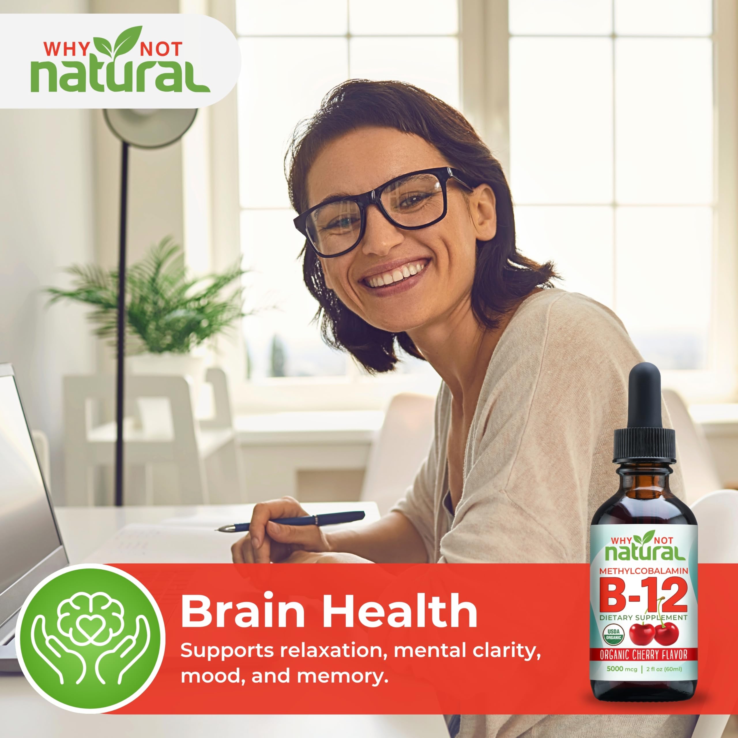 Why Not Natural label detail showing methylcobalamin and vegan claims, transparency benefit