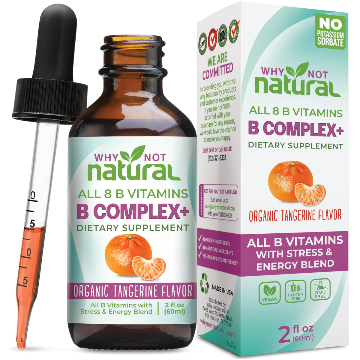 Why Not Natural bottle front view showing label and vegan B-complex benefits