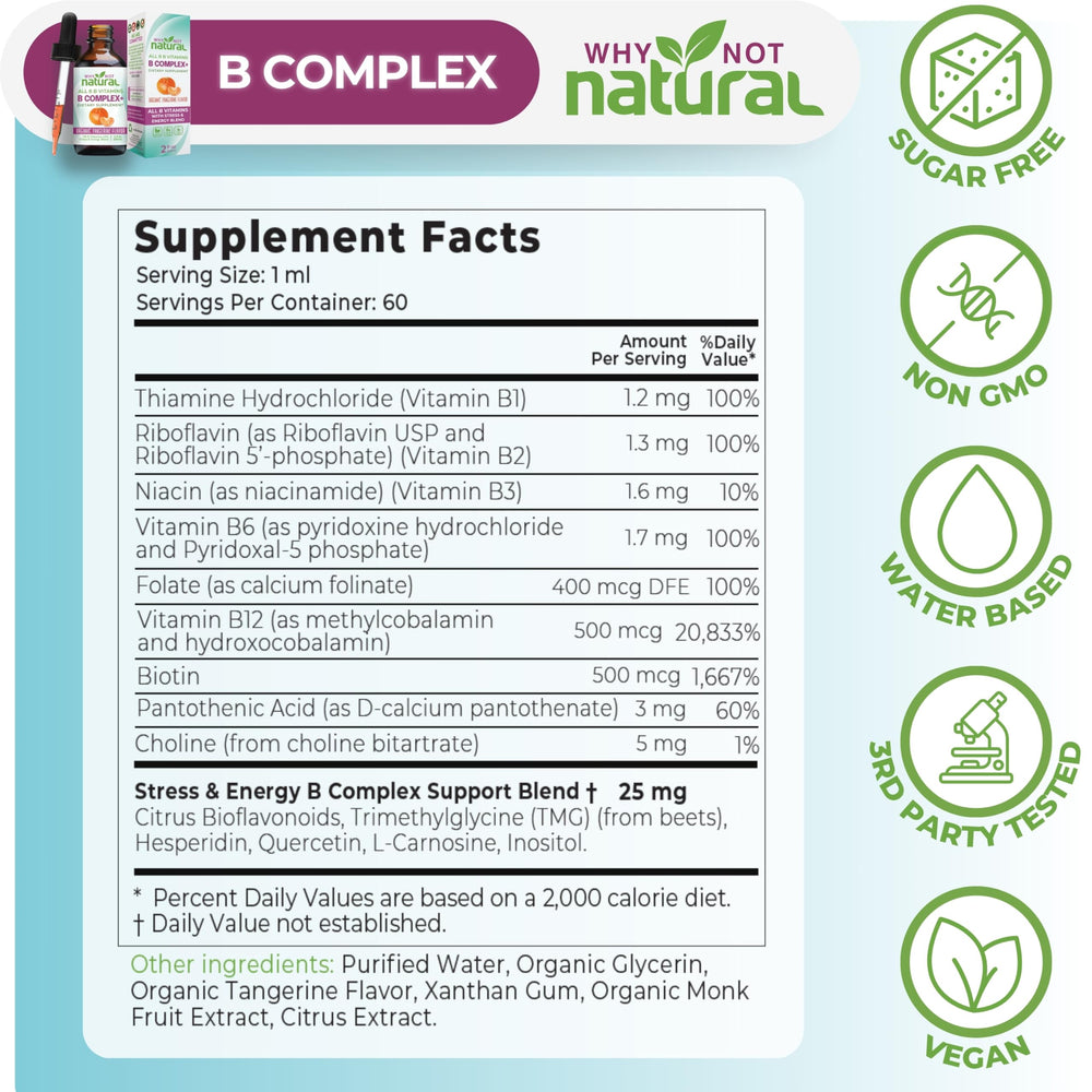 Why Not Natural product label close-up listing full-spectrum B vitamins