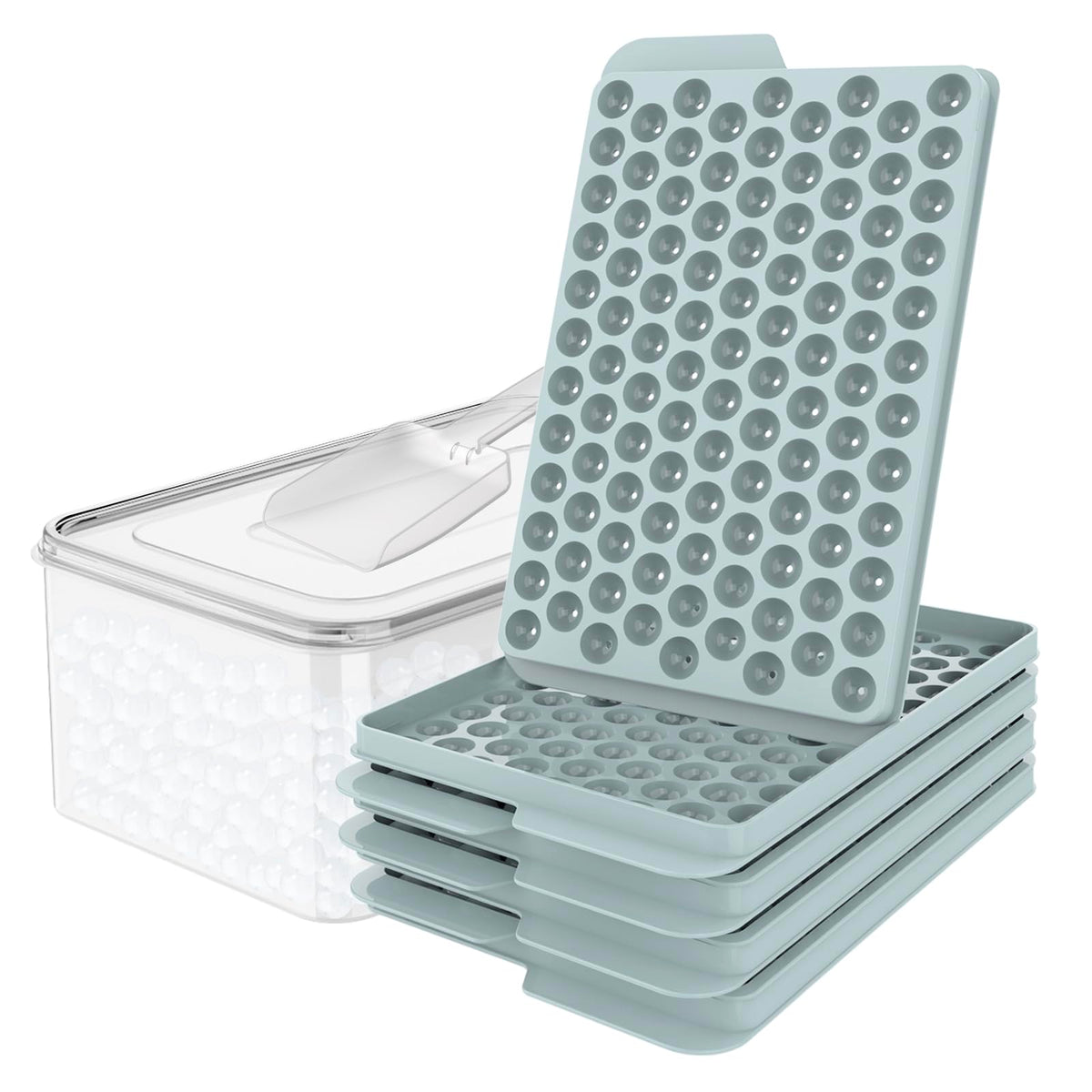 WIBIMEN front view of four trays with lid showing organized freezing convenience