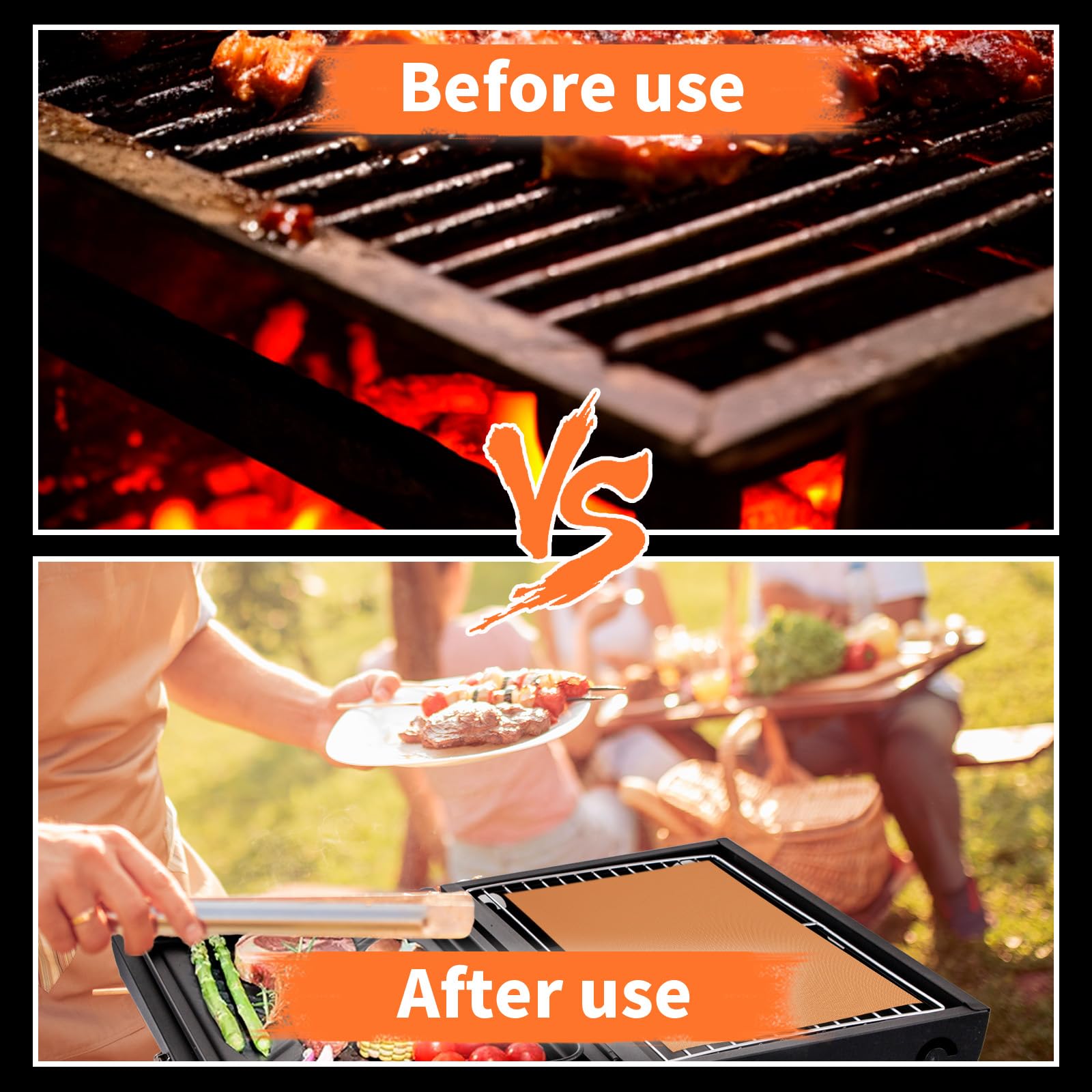 WIBIMEN grill mat in use with vegetables and shrimp, prevents food falling through