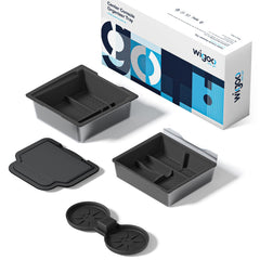 Wigoo front view of console organizer kit showing neat compartments and benefit of order