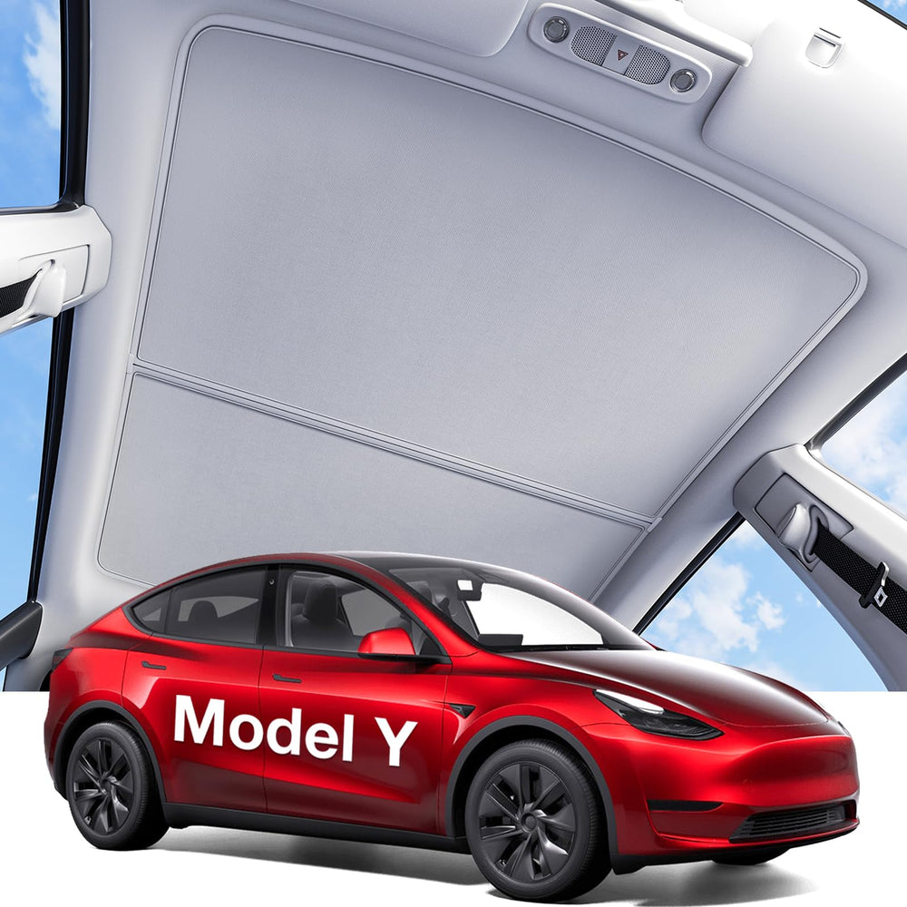 Wigoo front roof sunshade installed on Model Y showing seamless fit and UV protection