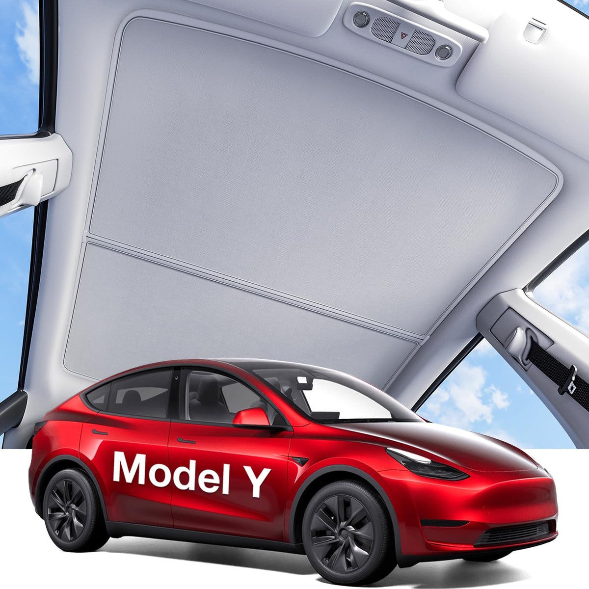 Wigoo front roof sunshade installed on Model Y showing seamless fit and UV protection