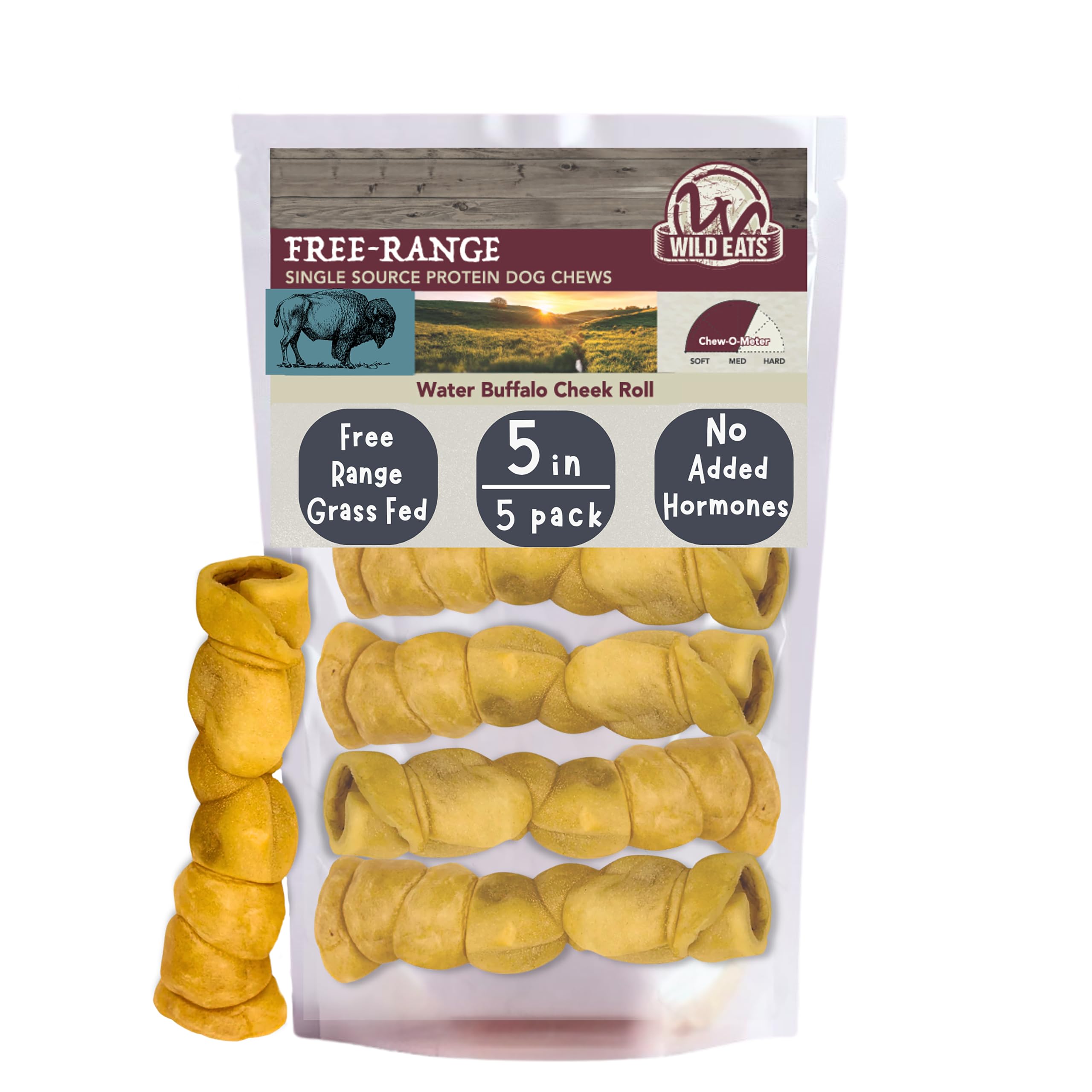 Wild Eats front packaging showing five cheek rolls and product name, clear benefit visible