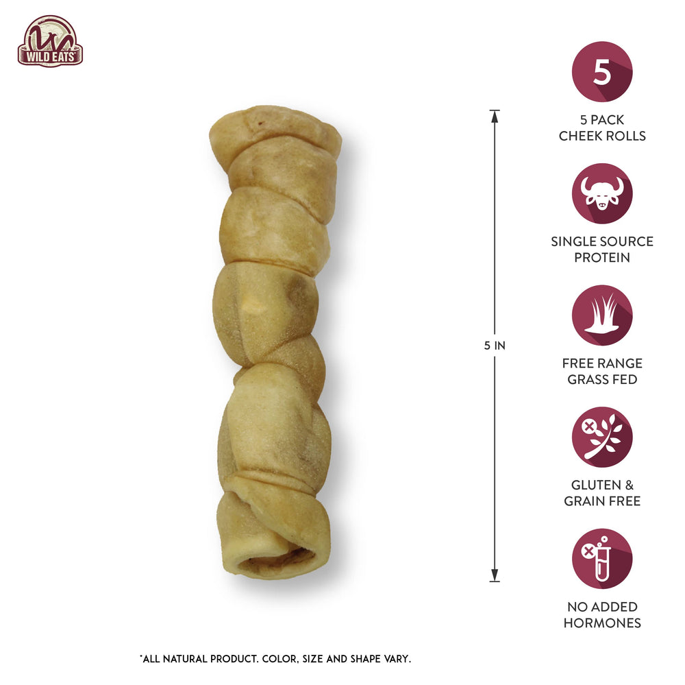 Wild Eats close-up texture of cheek roll highlighting durable, fibrous surface for longer chew