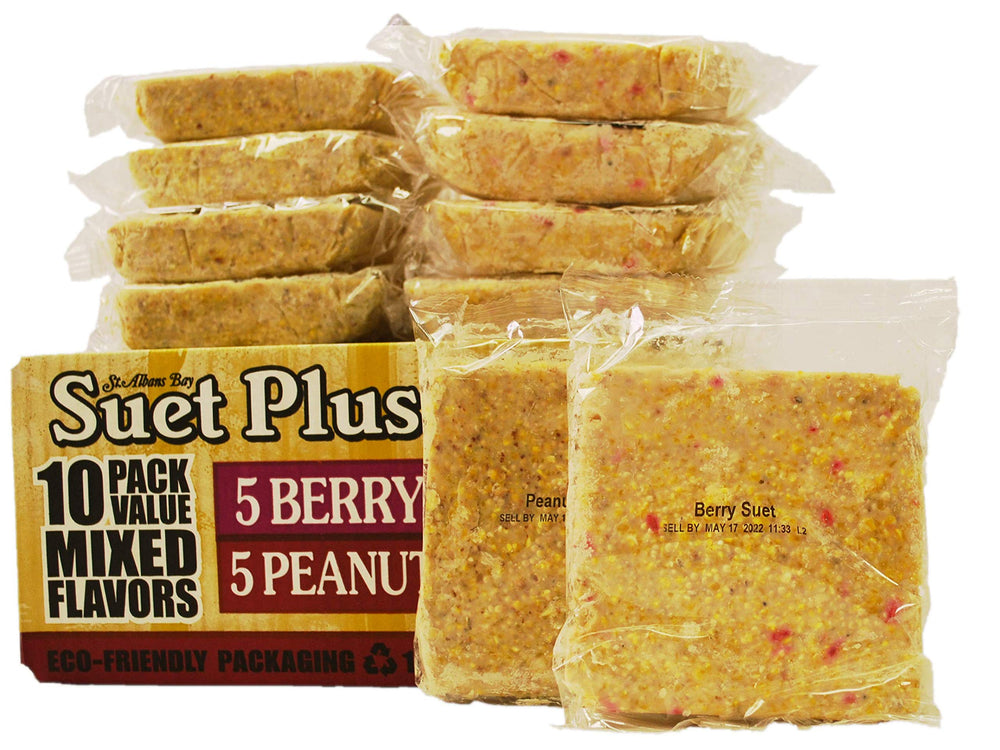 Wildlife Sciences ST. ALBANS BAY close-up of suet cake texture highlighting peanut and berry pieces that boost bird attraction