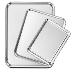 Wildone front view of three stainless steel pans showing sizes and benefit of versatility