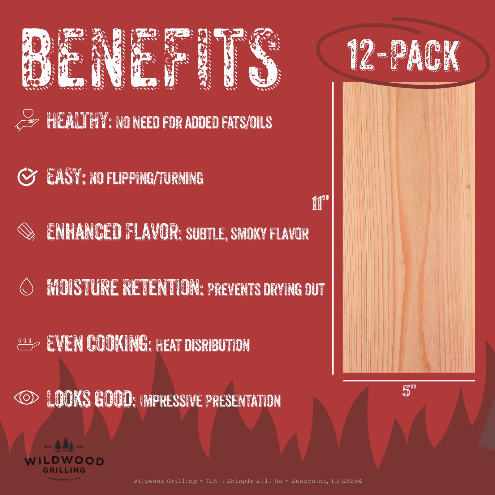 Wildwood Grilling planks near facility label indicating food-safe manufacturing assurance