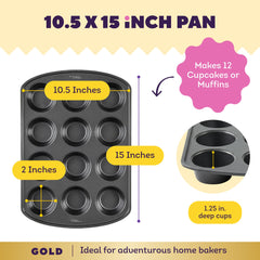 Wilton gold side view highlighting extended rims for secure handling
