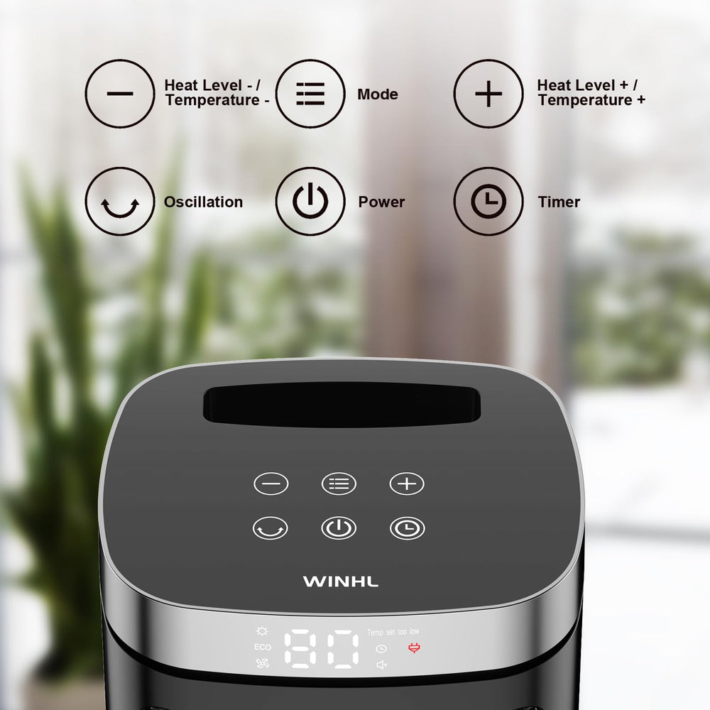 WINHL control panel close-up showing thermostat and easy operation benefits