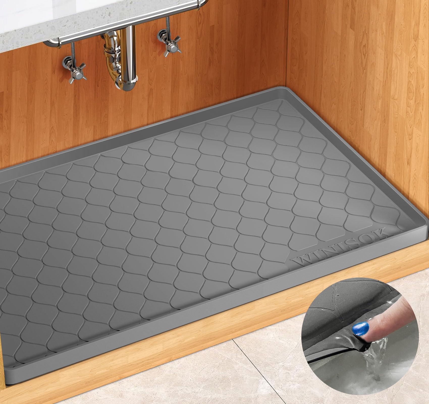 Winisok front view of dark gray mat protecting cabinet floor and surface