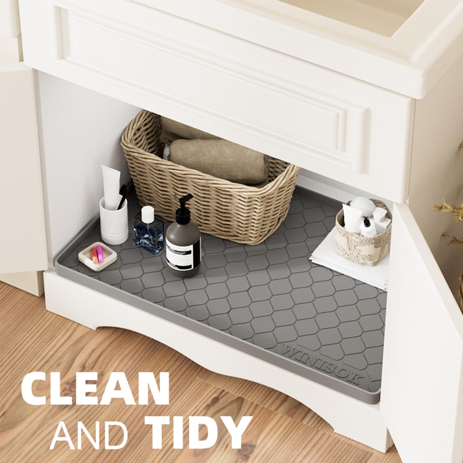 Winisok mat trimmed around pipes demonstrating customizable fit