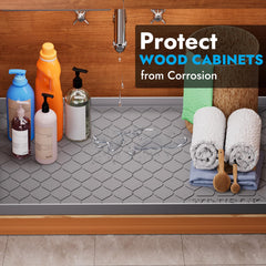 Winisok mat installed in cabinet around pipes offering waterproof protection