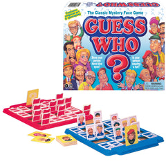 Winning Moves front packaging showing classic Guess Who artwork and easy setup benefit