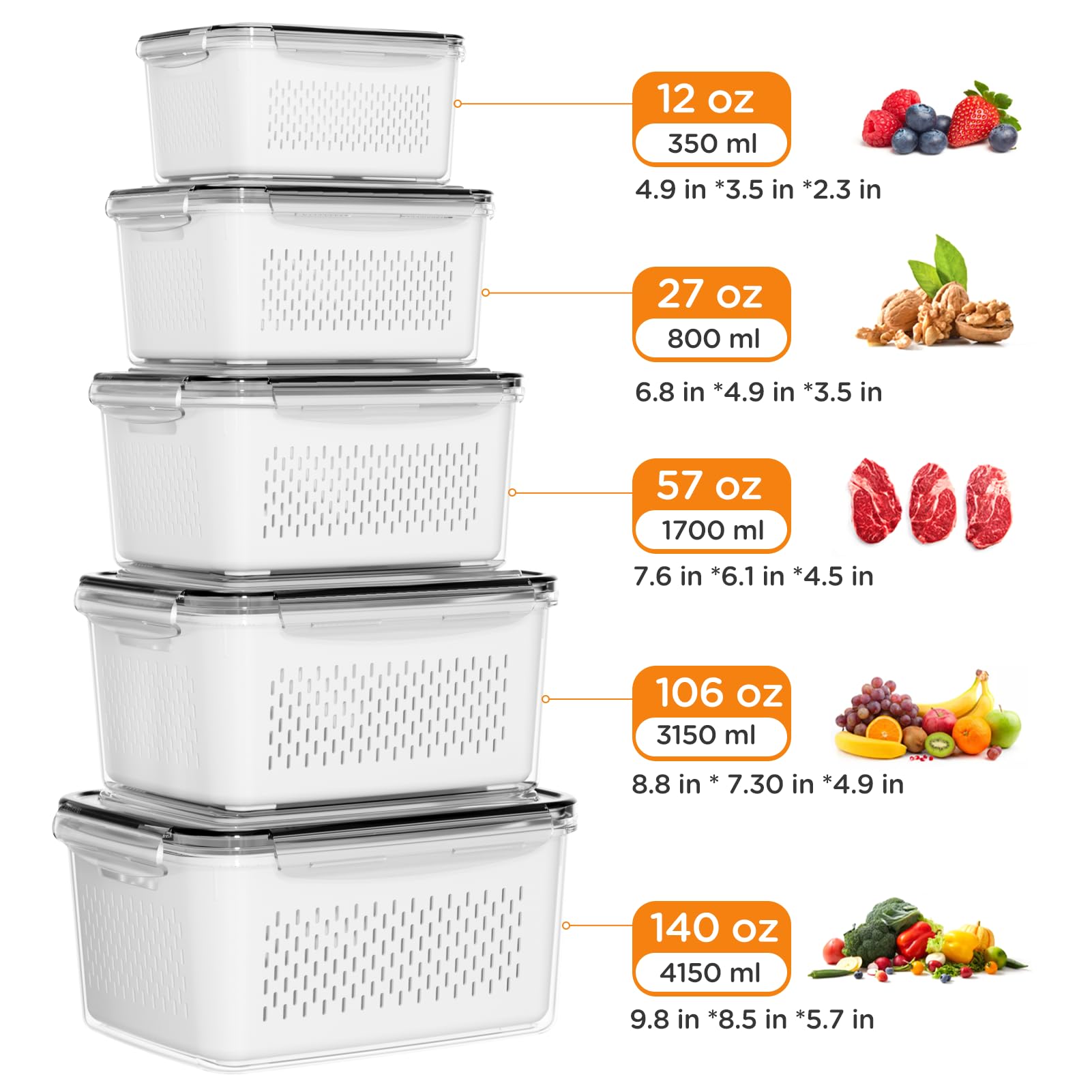 Winproper containers in fridge holding salad and berries for convenient ready-to-eat benefit