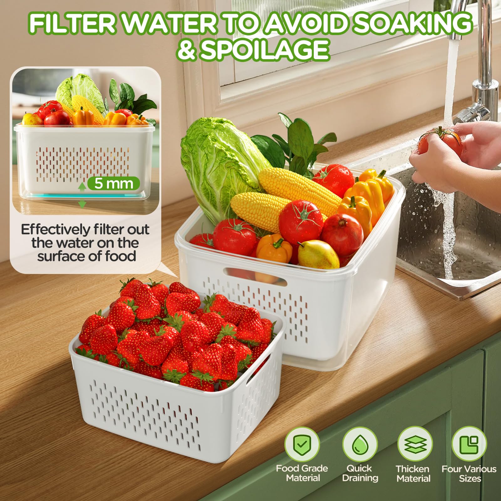 Winproper removable colander close-up showing easy rinsing benefit
