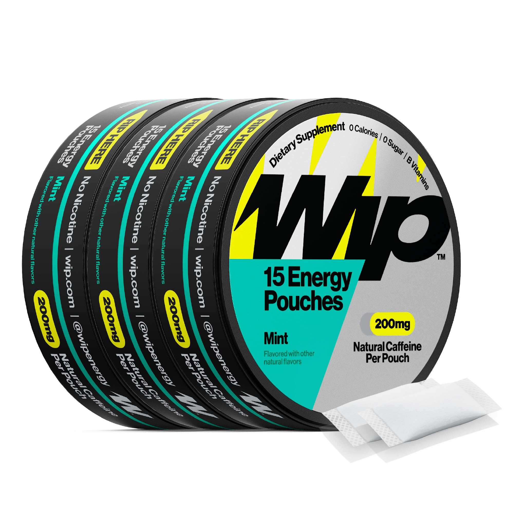 Wip mint front can showing label and 15-pouch count for easy storage and portability