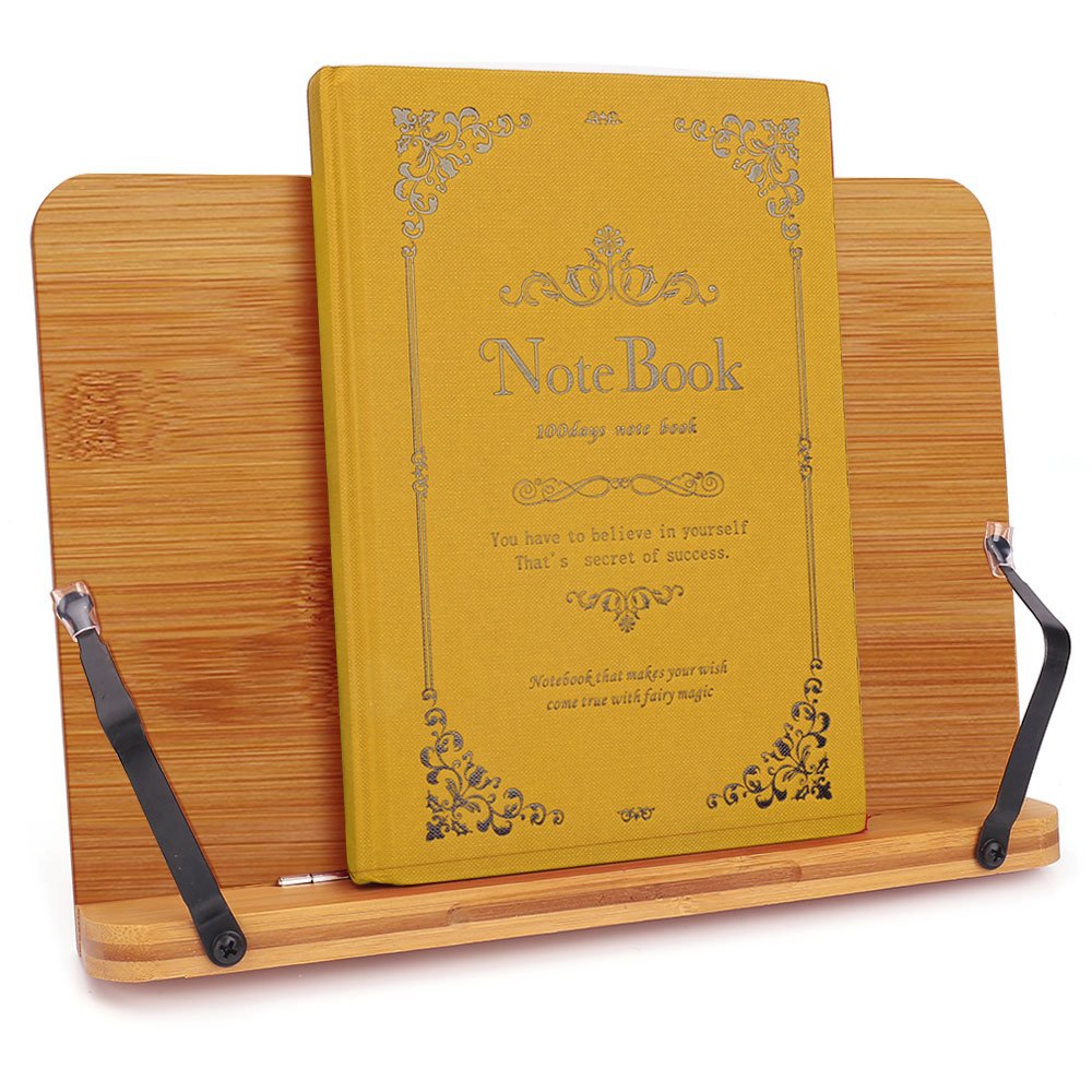 wishacc bamboo bookstand with sheet music in use for musicians benefiting from steady pages