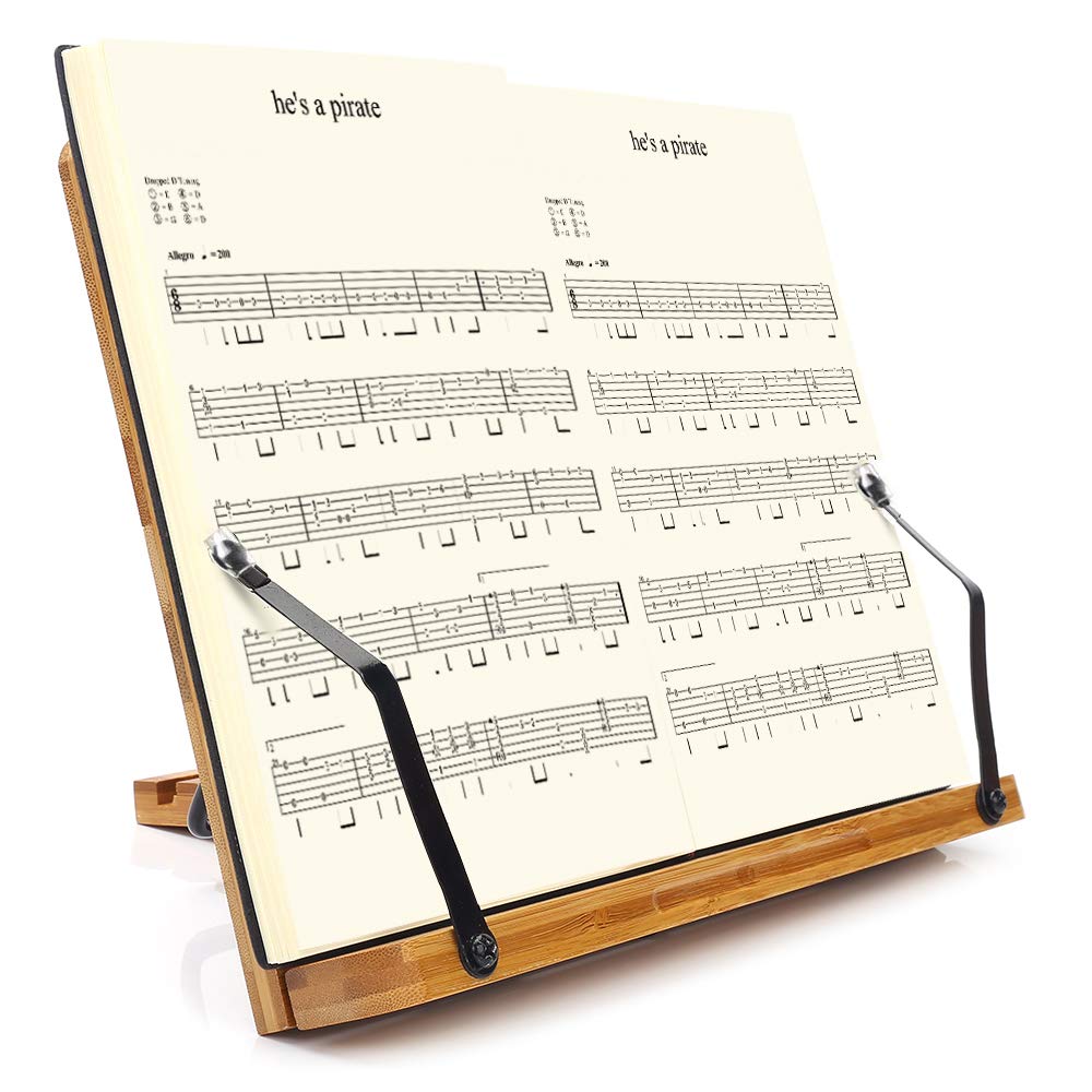 wishacc bamboo bookstand supporting a heavy textbook on a study desk for hands-free learning