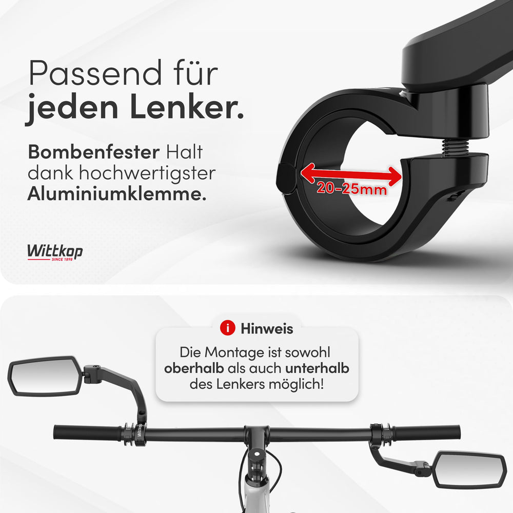 WITTKOP mirror rotated angle detail demonstrating 360° adjustability