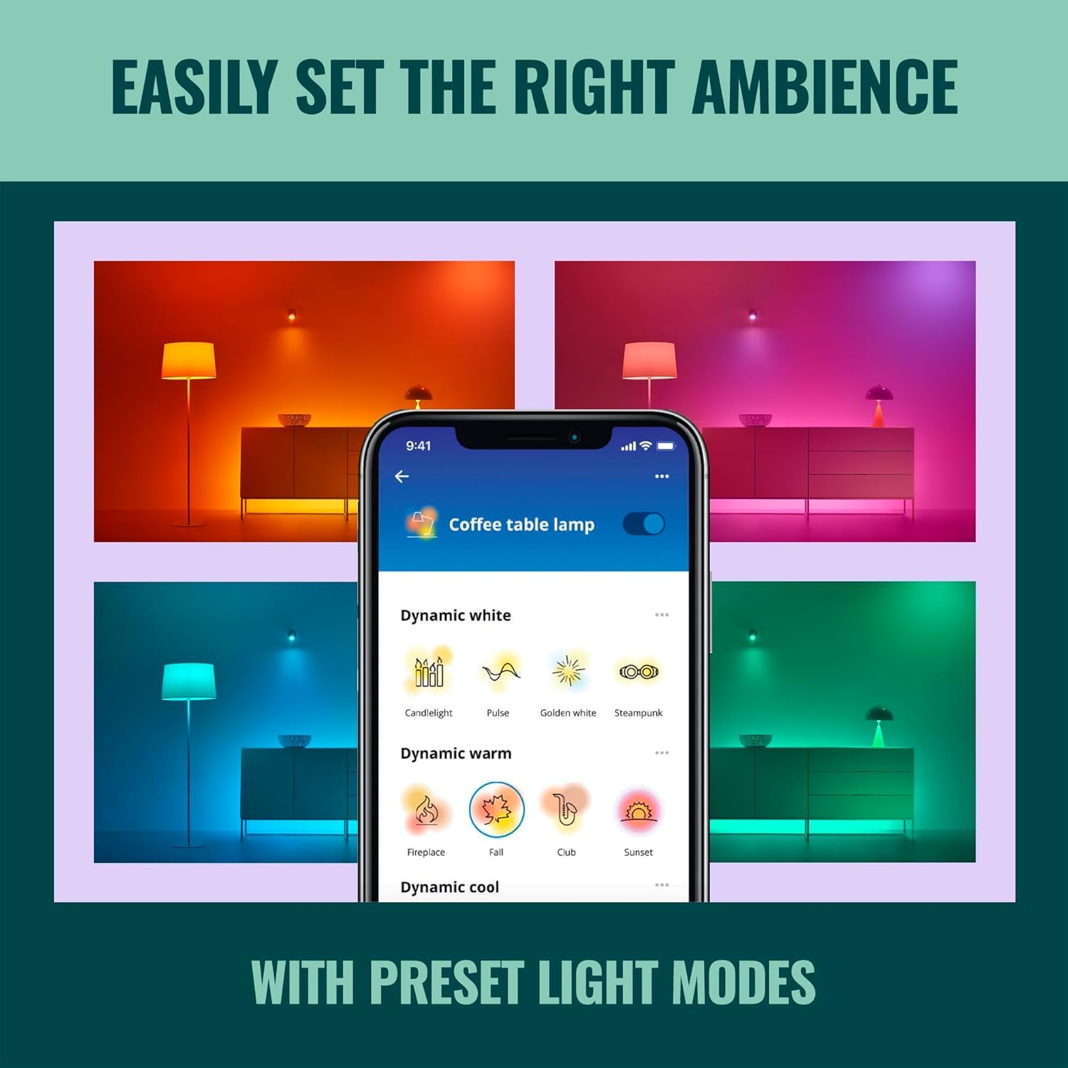 WiZ Connected bulbs showing vibrant color spectrum for mood lighting