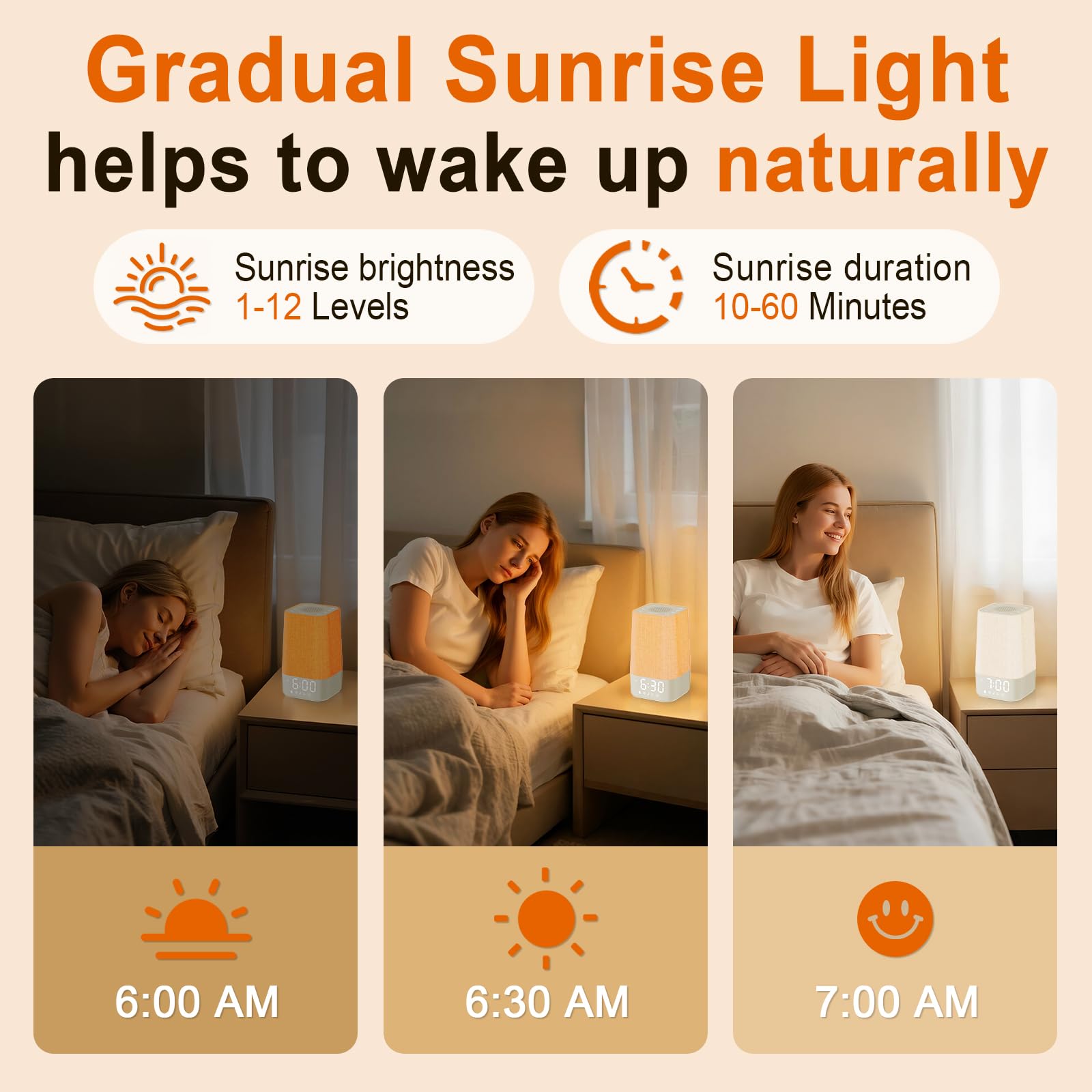 Wkzay close-up of warm-to-cool illumination gradient, Wkzay helps gradual wake-ups