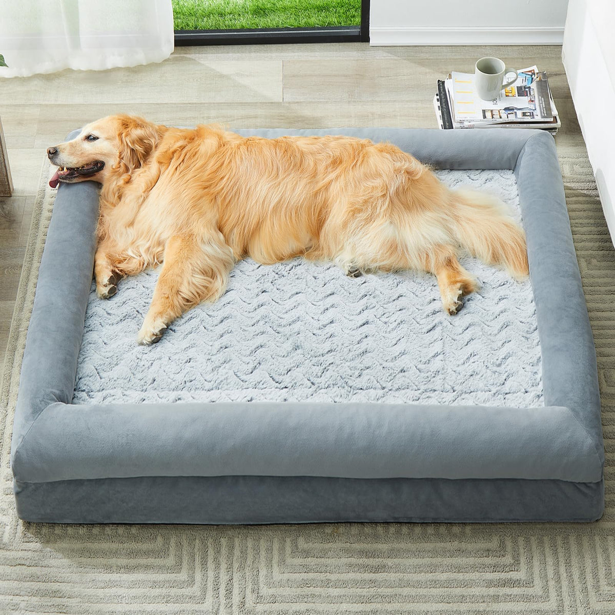 WNPETHOME front view of XXL dog bed showing plush sofa comfort