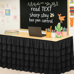 Wokuaile skirt mounted on teacher desk demonstrating concealed storage and neatness