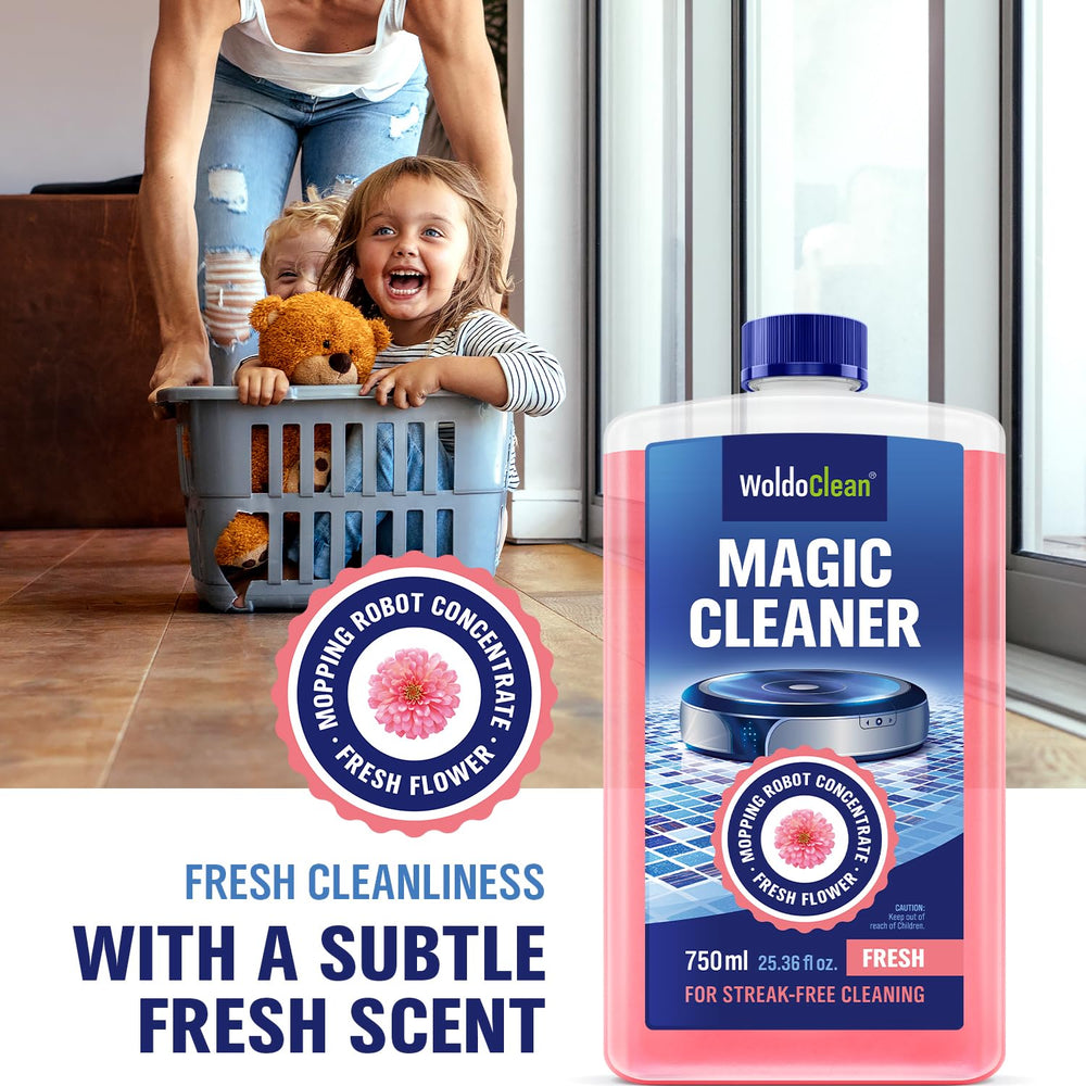 WoldoClean in living room with pet showing odor control and gentle cleaning