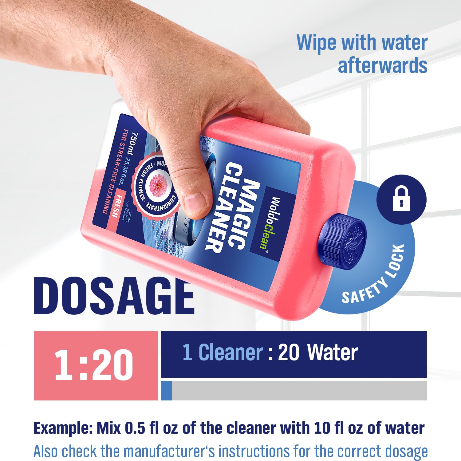 WoldoClean being poured into a robot mop tank preventing clogging and buildup