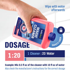 WoldoClean being poured into a robot mop tank preventing clogging and buildup