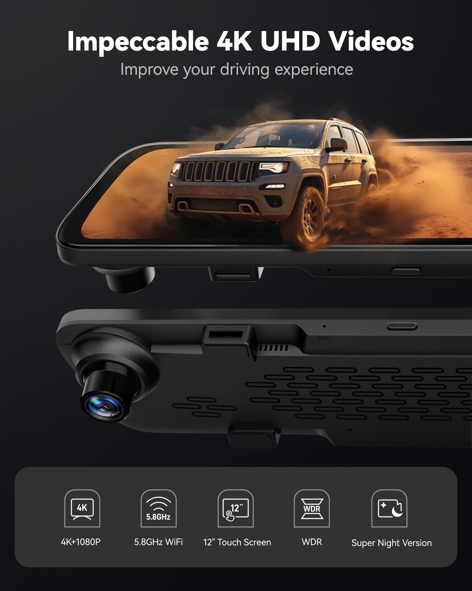 WOLFBOX rear camera unit mounted showing wide 1080p backup coverage
