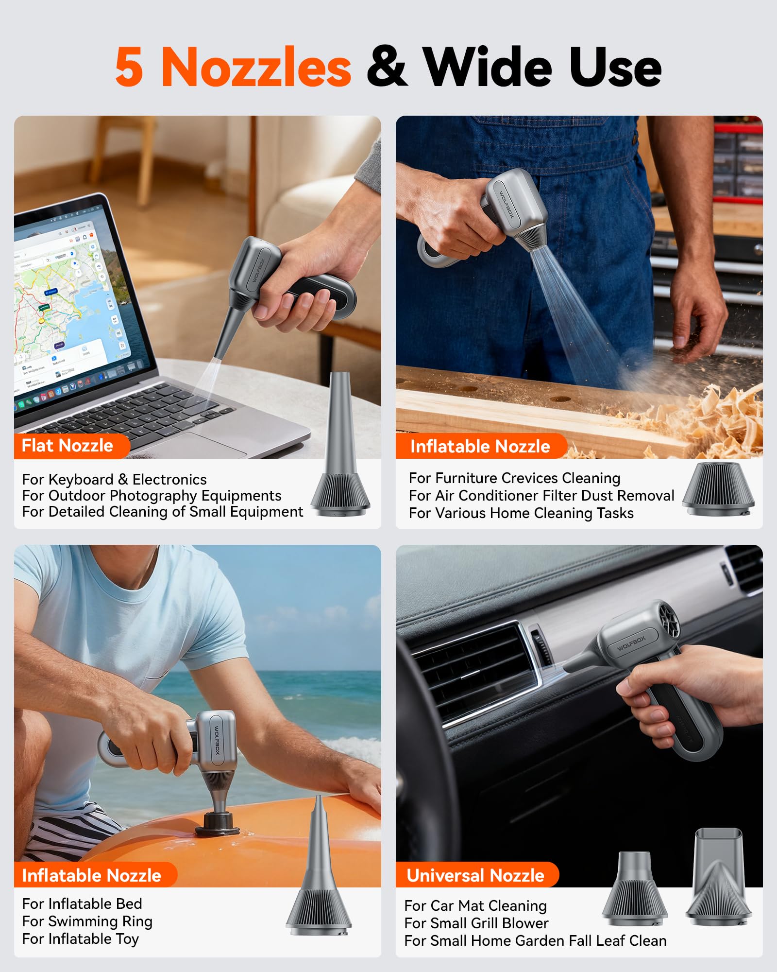WOLFBOX MF70 blowing dust from PC interior for faster maintenance