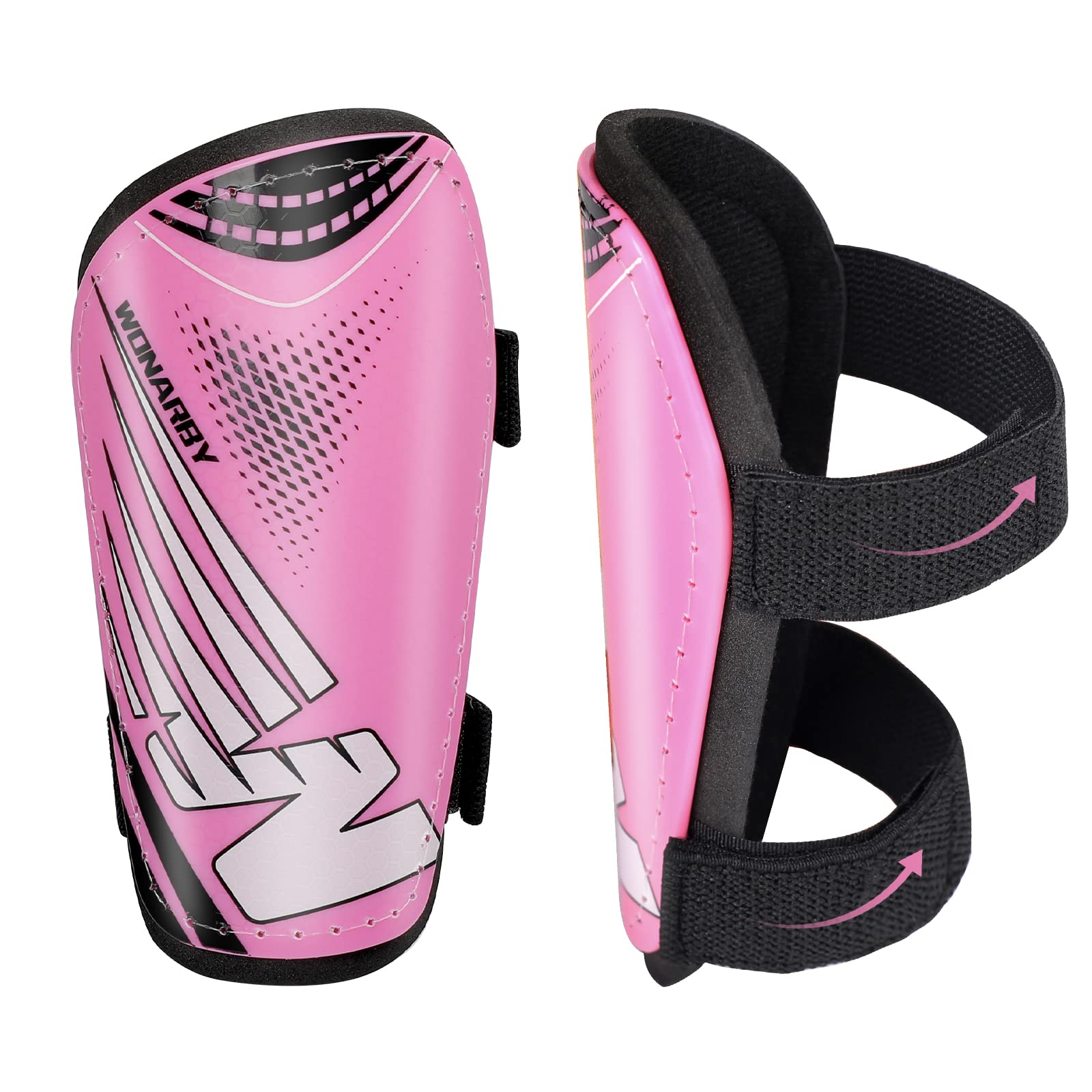 Wonarby front view of shin guards showing protective coverage and fit