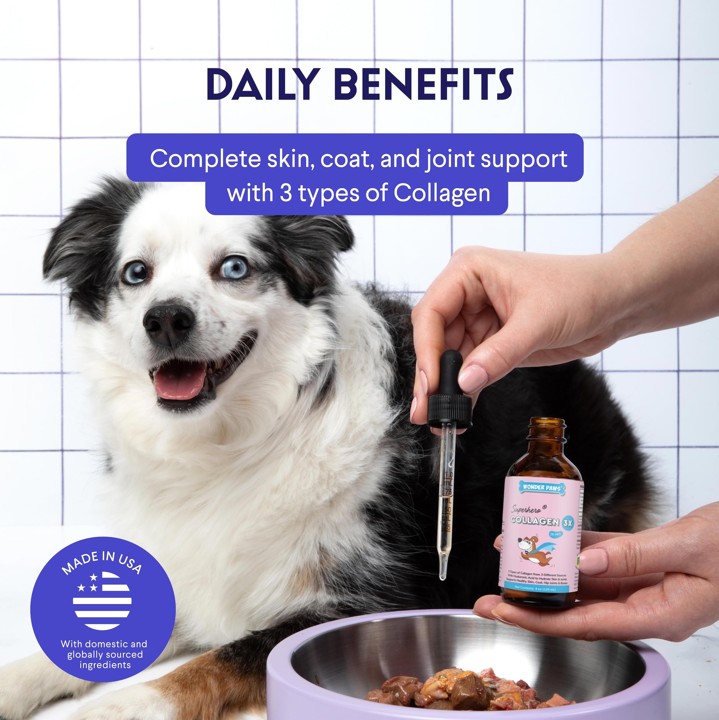 WONDER PAWS droplet on kibble demonstrating simple mixing benefit