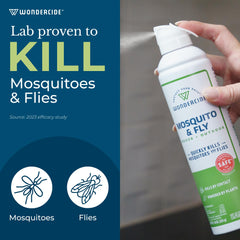 Wondercide aerosol in mid-spray demonstrating quick knockdown action