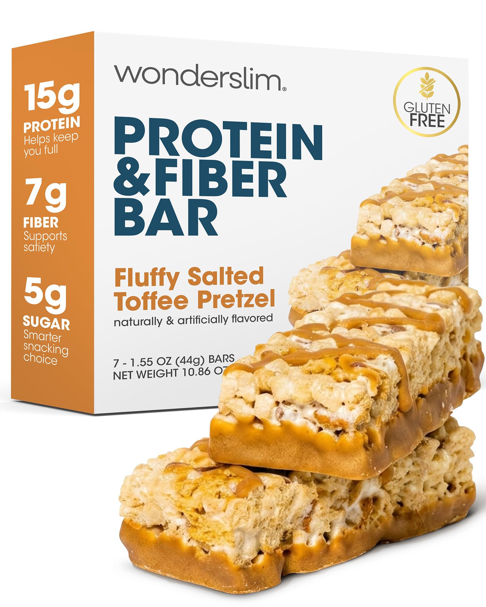 Wonderslim front packaging showing salted toffee pretzel flavor and benefits
