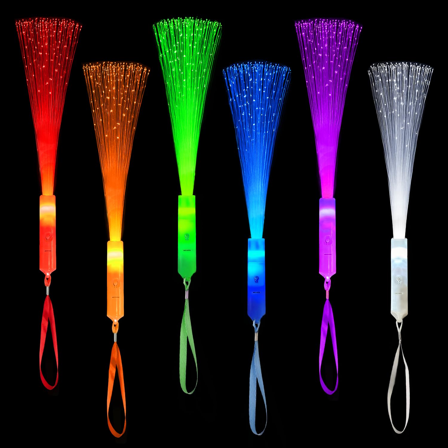 Wondrus front view of 24-pack fiber optic wands showing bright colors and compact design for parties