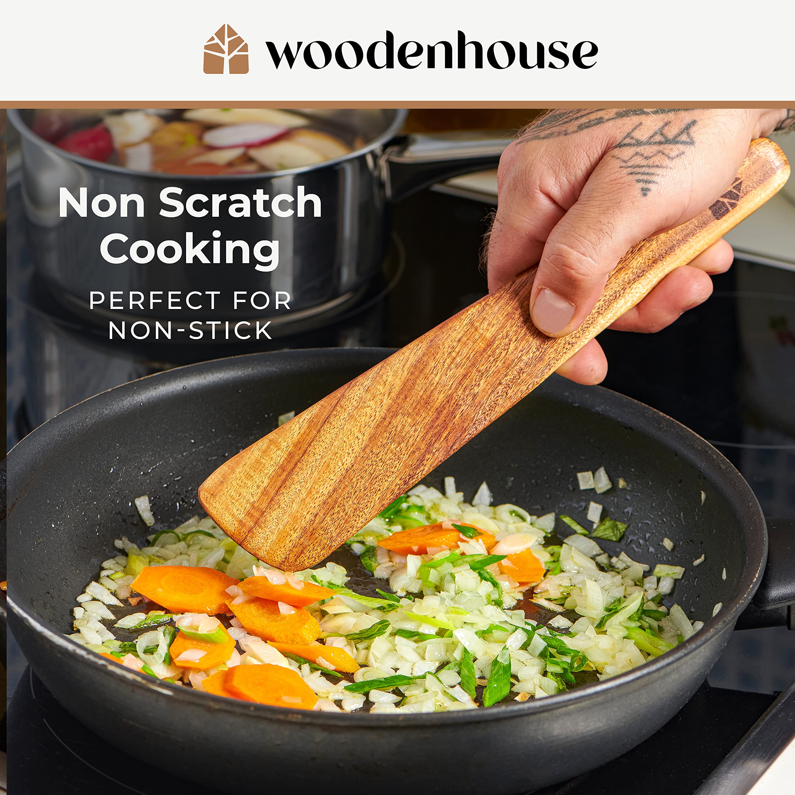 Woodenhouse spatulas beside utensil holder showing correct scale and storage benefit