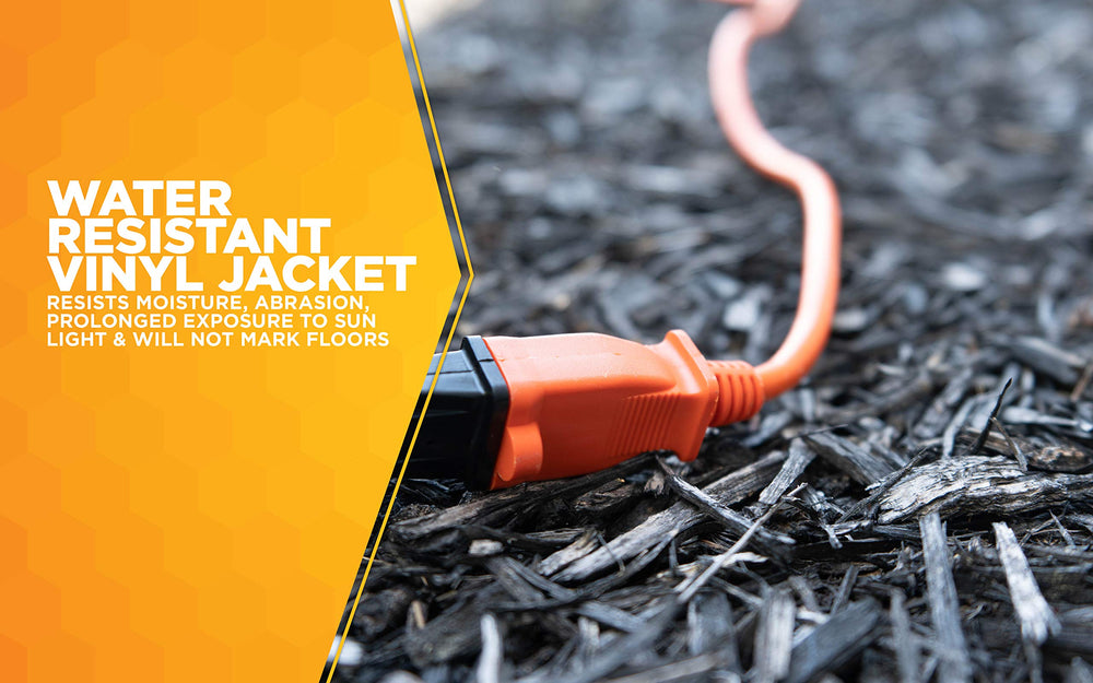 Woods cord connected to electric lawn tool delivering dependable power