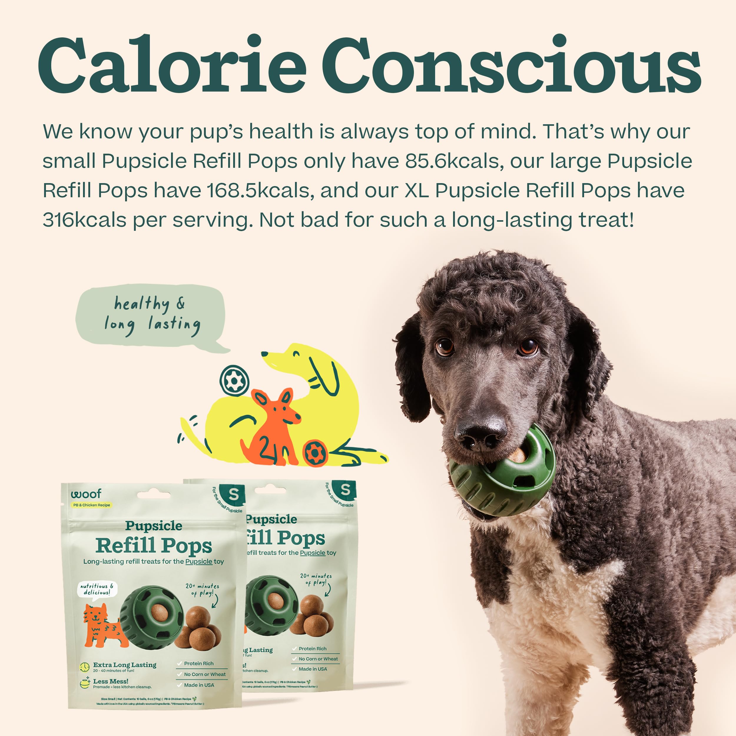 WOOF pop beside a ruler showing size and scale for portion clarity
