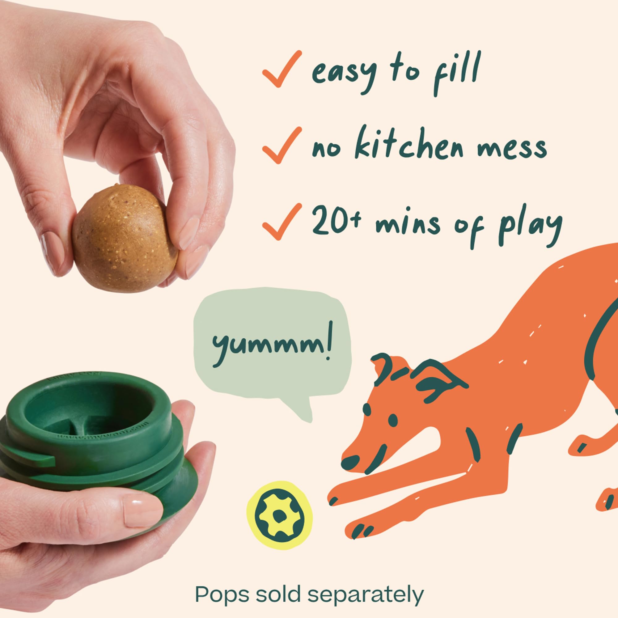 WOOF pupsicle weighted base detail keeps toy upright to reduce tipping mess