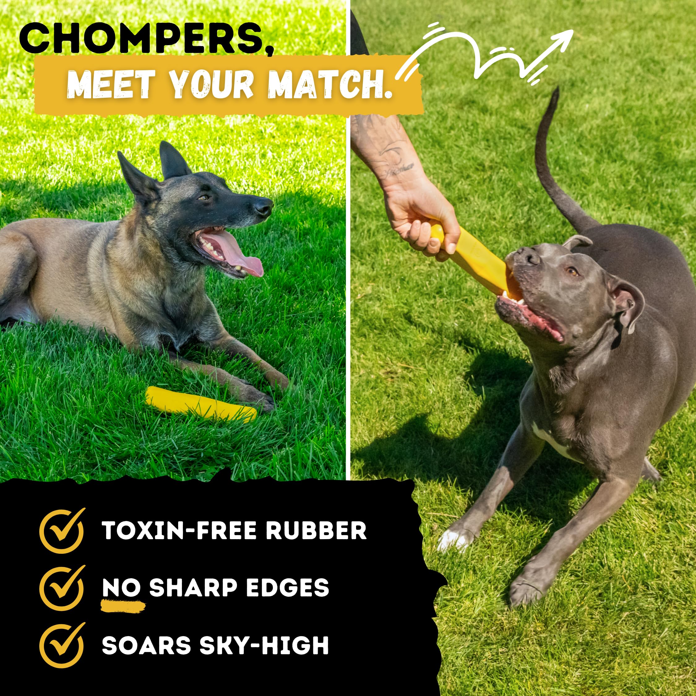 Hand holding WoofBite stick to show 8-inch size for medium large breeds